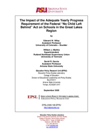 The Impact of the Adequate Yearly Progress Requirement of the Federal "No Child Left Behind" Act on Schools in the Great Lakes thumbnail
