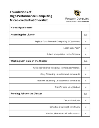 Foundations of High Performance Computing Micro-credential Checklist - Ryan Messer thumbnail