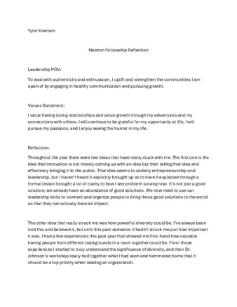 Tyler Kivelson Newton Leadership Fellows Reflection thumbnail