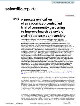 A process evaluation of a randomized-controlled trial of community gardening to improve health behaviors and reduce stress and anxiety thumbnail