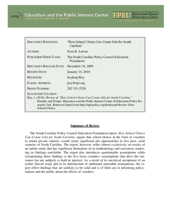 NEPC Review: How School Choice Can Create Jobs for South Carolina thumbnail