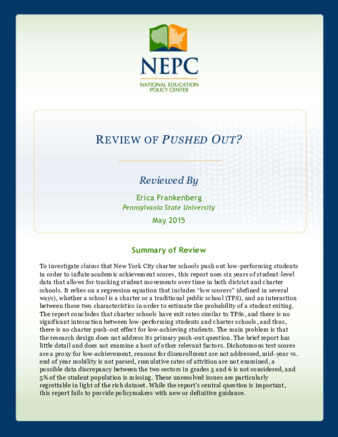 NEPC Review: Pushed Out? Low-Performing Students and New York City Charter Schools thumbnail