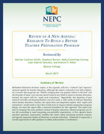 NEPC Review: A New Agenda: Research to Build a Better Teacher Preparation Program thumbnail