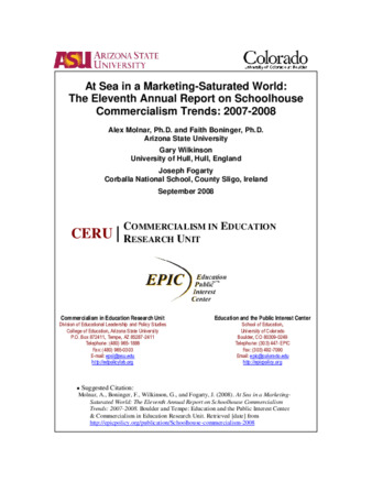 At Sea in a Marketing-Saturated World: The Eleventh Annual Report on Schoolhouse Commercialism Trends: 2007-2008 thumbnail