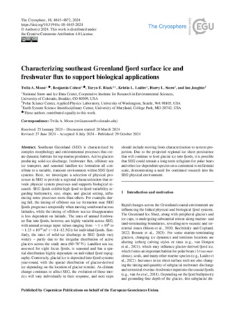 Characterizing southeast Greenland fjord surface ice and freshwater flux to support biological applications thumbnail