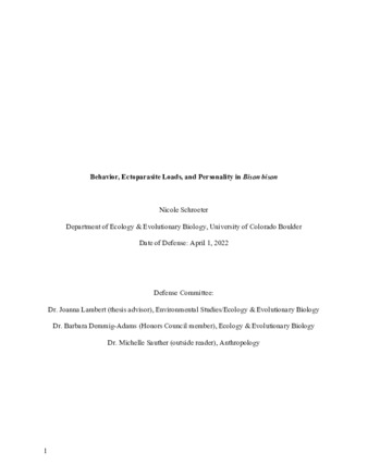 Behavior, Ectoparasites, and Personality in Bison bison thumbnail