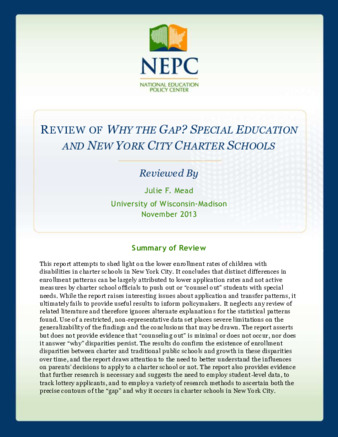 NEPC Review: Why the Gap? Special Education and New York City Charter Schools thumbnail